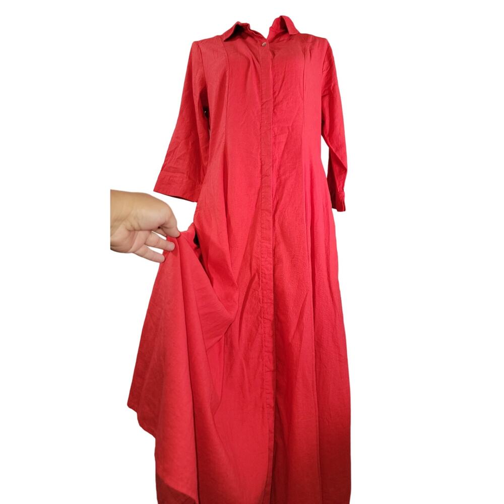 New Joie Shirt Dress Maxi Boho Fit Flare Red  Summer Resortwear Vacatio